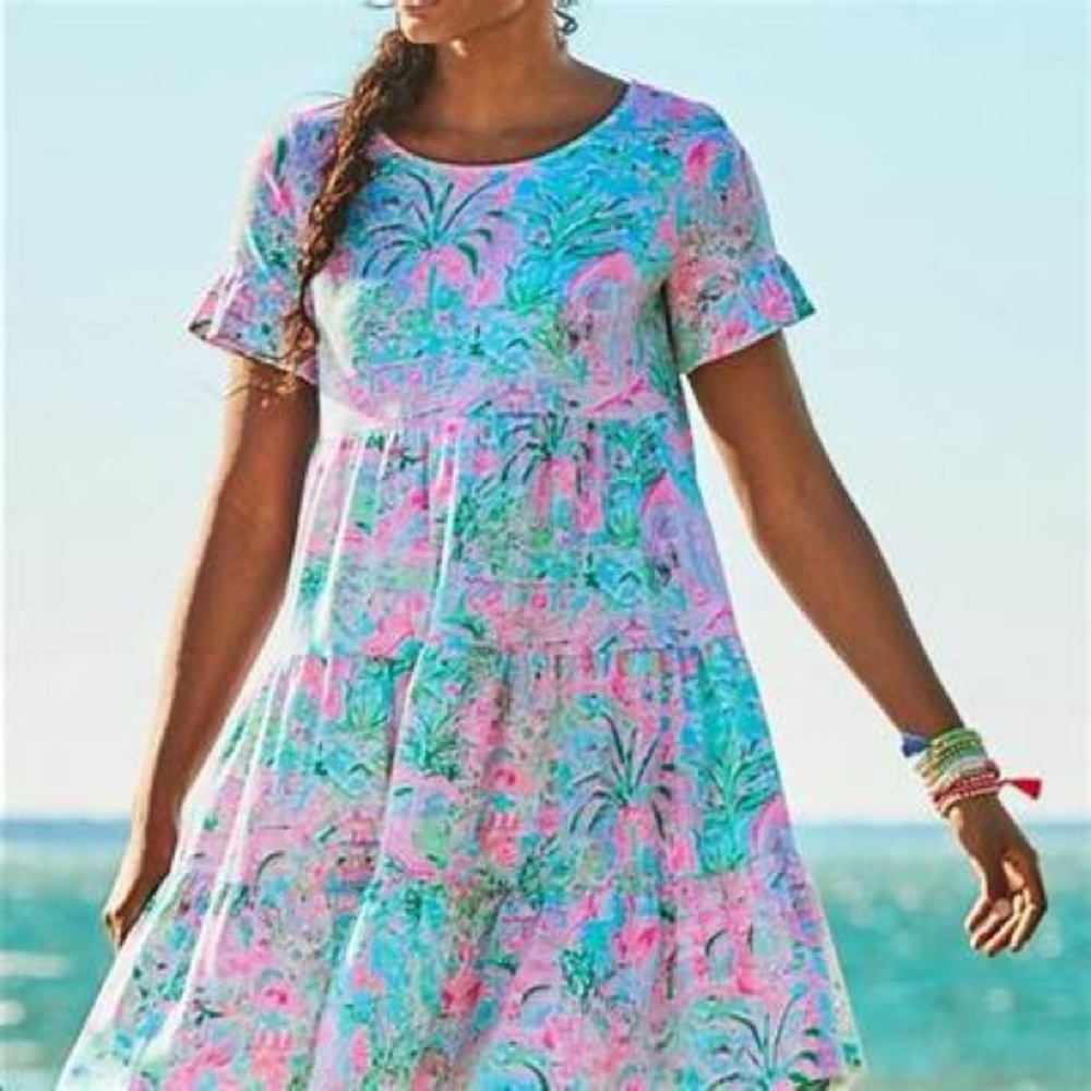 Lilly Pulitzer Pink and Blue Tropical Coverup Dress